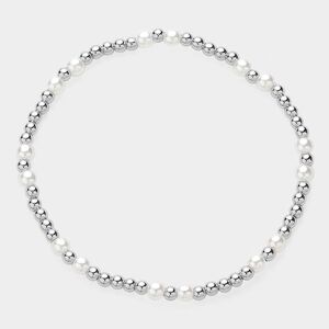 Silver Stainless Steel Ball Beaded Pearl Casual Everyday Simple Bracelet